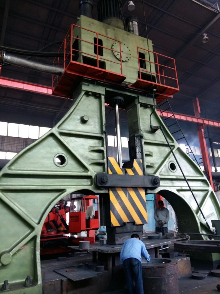 Top half green fully hydraulic open die forging hammer close up